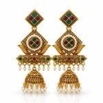 Traditional Multicolor Stone Jhumka Earrings for Women | Antique Gold Plated Ethnic Pearl Drop Earrings