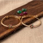 Floral Crystal Adjustable Bangles for Women | Gold Plated Designer Bracelet Set (Pack of 2) - Image 4