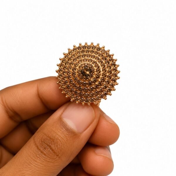 Antique Gold Round Stone-Studded Statement Ring for Women | Adjustable Free Size | Ethnic & Party Jewellery | ADRI TRIBE