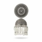 Antique Silver Oxidised Jhumka Earrings with White Pearl Drops | Traditional Ethnic Jewellery