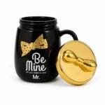 Be Mine Ceramic Coffee Mug with Golden Bow Lid | Premium Gift Mug for Couples & Loved Ones