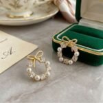 Elegant Pearl & Crystal Bow Wreath Stud Earrings for Women | Gold Plated Designer Earrings - Image 5
