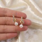 Elegant Pearl Drop Crystal Stud Earrings for Women | Gold Plated Minimalist Designer Earrings - Image 5