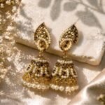 Traditional Pearl & Brown Stone Jhumka Earrings for Women | Gold Plated Bridal Party Wear Earrings - Image 5