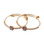Floral Crystal Adjustable Bangles for Women | Gold Plated Designer Bracelet Set (Pack of 2)