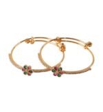 Floral Crystal Adjustable Bangles for Women | Gold Plated Designer Bracelet Set (Pack of 2)