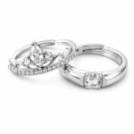 Sterling Silver Couple Ring Set with Red Gift Box | Adjustable Matching Rings for Couples (2 Pcs)