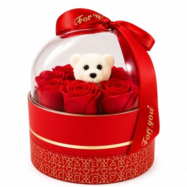 Romantic Rose Teddy Dome Gift Box | Luxury Surprise Gift for Anniversary & Valentine's Day